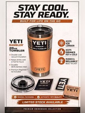 Yeti Rambler 20 oz Tumbler in Copper with MagSlider Lid